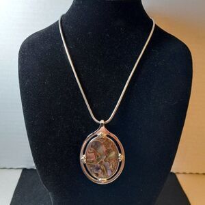 Vintage Whiting & Davis Silver tone Abalone Shell Pendant/Necklace